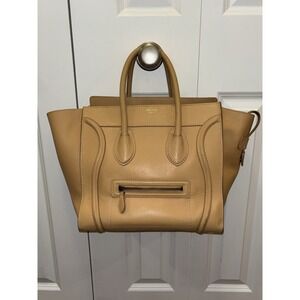 Celine Luggage Phantom Tote Handbag Beige Leather Micro Shopper 12x11x10